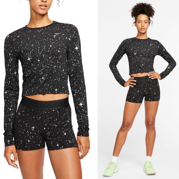 nike women's pro warm starry night cropped long sleeve shirt